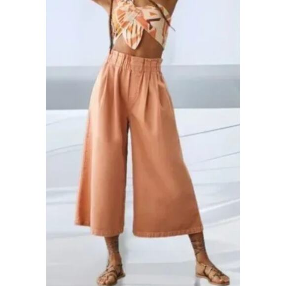 Pilcro Anthropologie Apricot Paperbag Pants M Wide Leg Crop Boho Casual Coastal - Picture 1 of 11